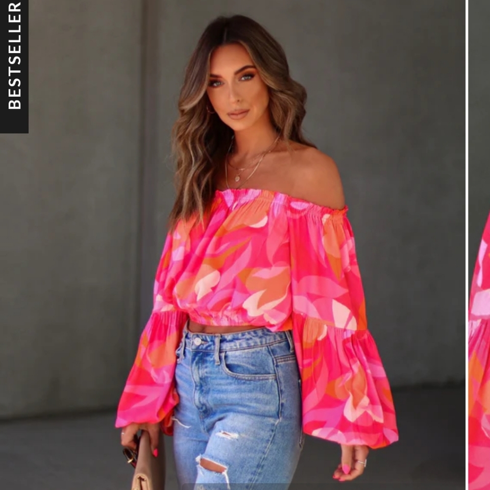 VICI Tropical Spring Printed Off The Shoulder Top